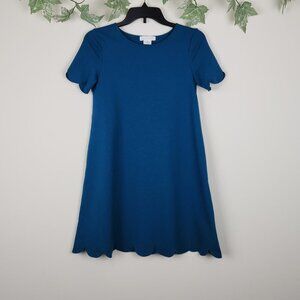 Anthropologie Cooperative Size S Scalloped Hem Blue Short Sleeve Stretch Dress